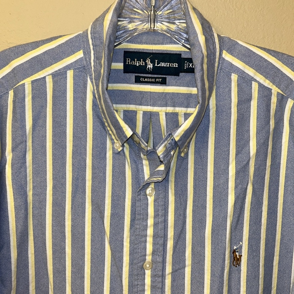 Ralph Lauren Blue and Yellow Striped Long Sleeve Button Down Shirt Size XL